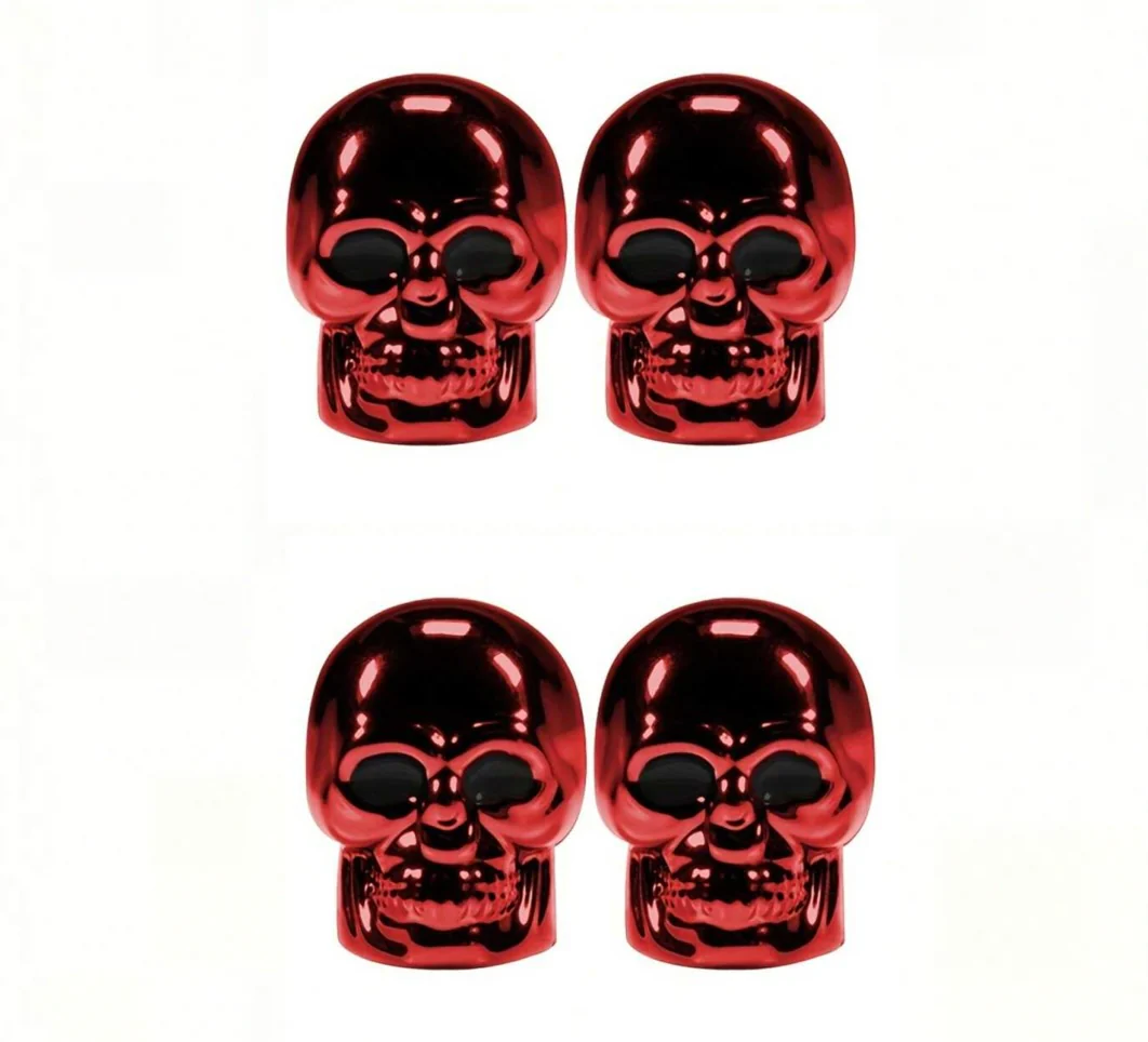Set Of 4 Valve Dust Caps Red Skull